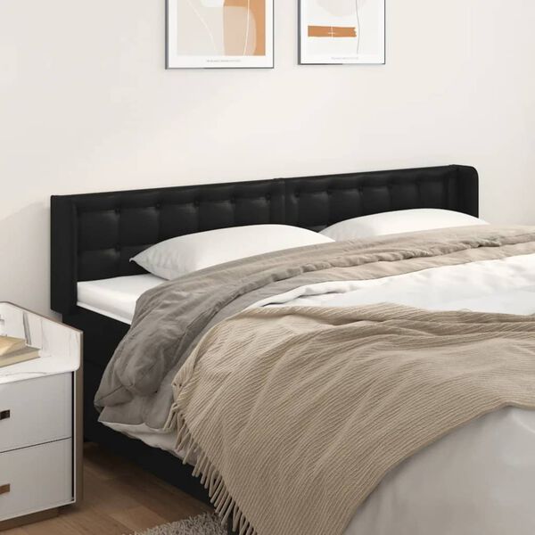 vidaXL T&ecirc;te de lit avec oreilles Noir 203x16x78/88 cm Similicuir