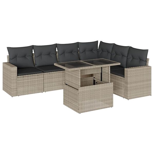 vidaXL Salon de jardin avec coussins 7 pcs gris clair r&eacute;sine tress&eacute;e