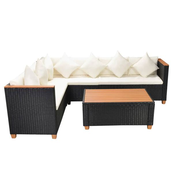 vidaXL Salon de jardin 4 pcs avec coussins R&eacute;sine tress&eacute;e Noir