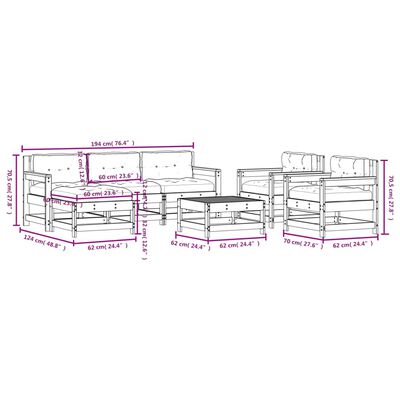 vidaXL Salon de jardin 7 pcs avec coussins gris bois massif