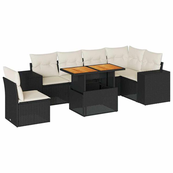 vidaXL Salon de jardin 7 pcs avec coussins noir r&eacute;sine tress&eacute;e