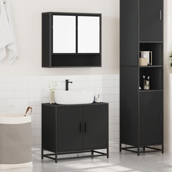 vidaXL Ensemble de meubles salle de bain 2 pcs noir bois d'ing&eacute;nierie