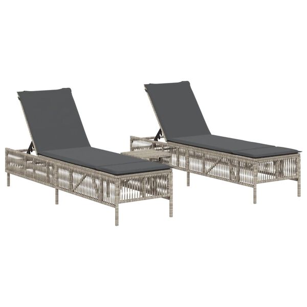 vidaXL Chaises longues lot de 2 avec table gris clair r&eacute;sine tress&eacute;e