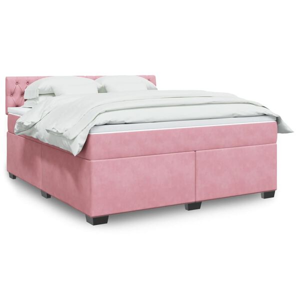 vidaXL Sommier &agrave; lattes de lit avec matelas Rose 180x200 cm Velours