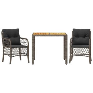 vidaXL Ensemble de bistro 3 pcs avec coussins gris r&eacute;sine tress&eacute;e