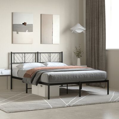 vidaXL Cadre de lit métal sans matelas avec tête de lit noir 150x200cm