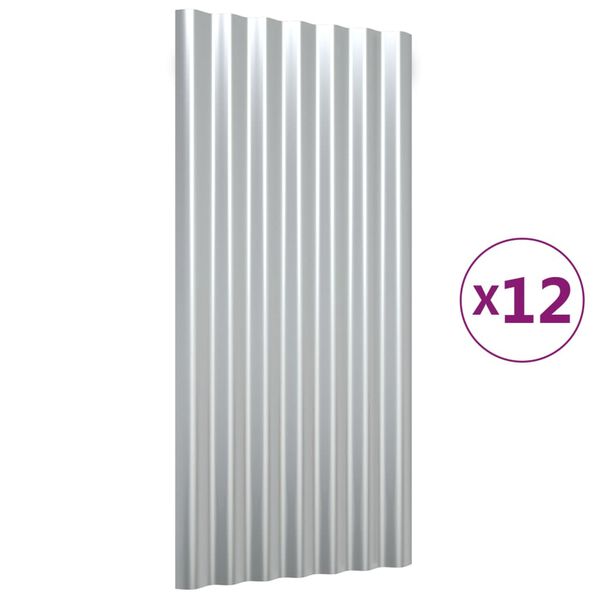 vidaXL Panneaux de toit 12 pcs Acier galvanis&eacute; Argent&eacute; 80x36 cm