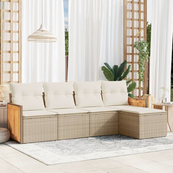 vidaXL Salon de jardin avec coussins 5 pcs beige r&eacute;sine tress&eacute;e