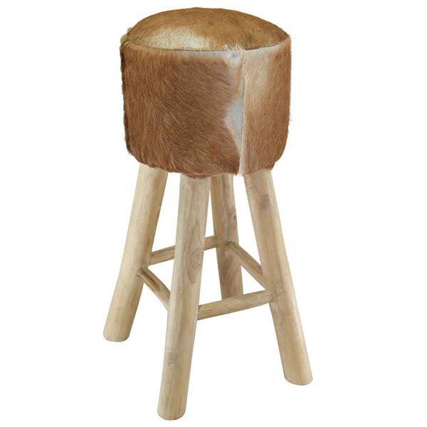 vidaXL Tabouret de bar cuir de chèvre et bois de teck solide
