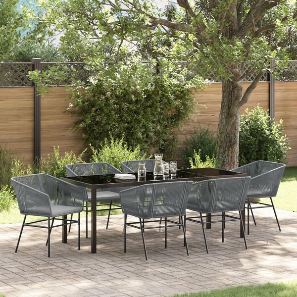 vidaXL Ensemble de salle &agrave; manger pour jardin 7 pcs Gris Poly rotin
