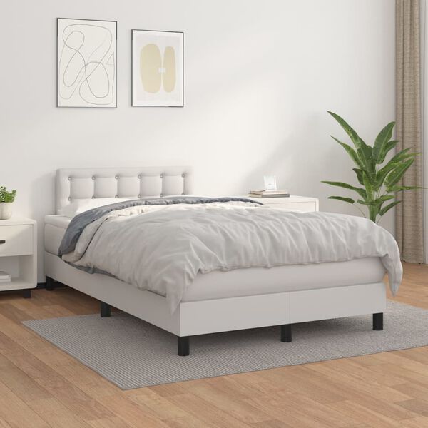 vidaXL Sommier &agrave; lattes de lit avec matelas Blanc 120x200cm Similicuir