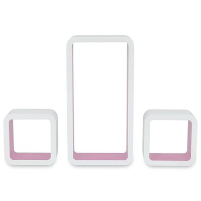 3 Étagères cubes murales et en MDF Blanc-Rose pour DVD/Livres