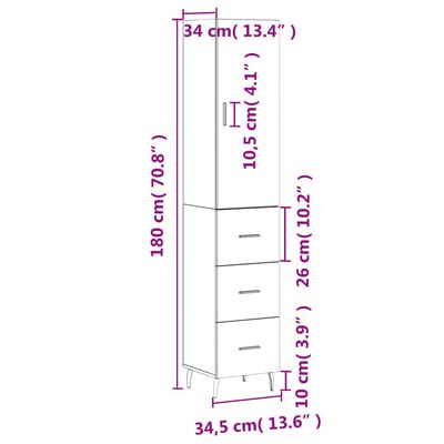 vidaXL Buffet haut Chêne marron 34,5x34x180 cm Bois d'ingénierie