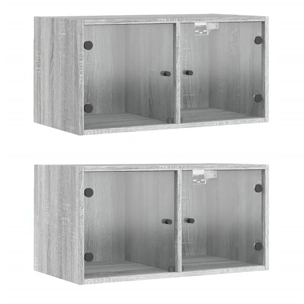 vidaXL Armoires murales portes vitr&eacute;es 2 pcs sonoma gris 68,5x37x35 cm