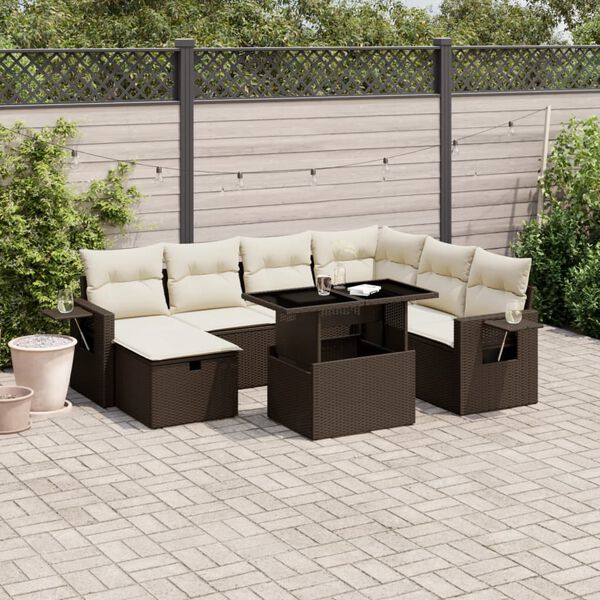 vidaXL Salon de jardin 8 pcs avec coussins marron r&eacute;sine tress&eacute;e