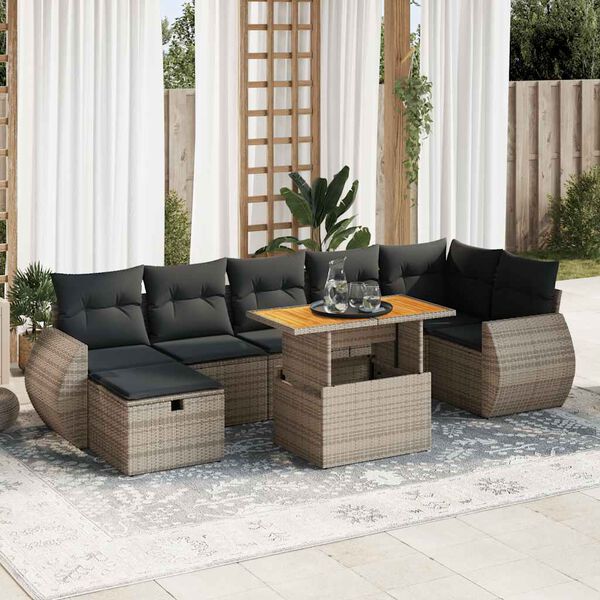 vidaXL Salon de jardin 5 pcs avec coussins gris r&eacute;sine tress&eacute;e acacia