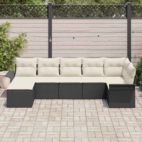 vidaXL Ensemble de canap&eacute; de jardin avec coussin 7 pcs Noir polyrotin