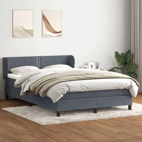 vidaXL Sommier &agrave; lattes de lit et matelas gris fonc&eacute; 140x210cm velours