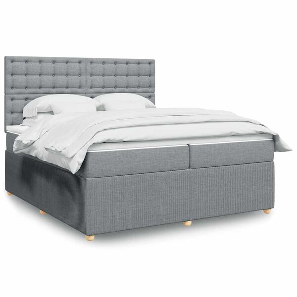 vidaXL Sommier &agrave; lattes de lit avec matelas Gris clair 200x200cm Tissu