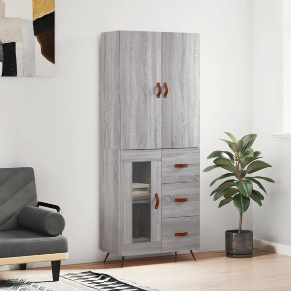 vidaXL Buffet haut Sonoma gris 69,5x34x180 cm Bois d'ing&eacute;nierie