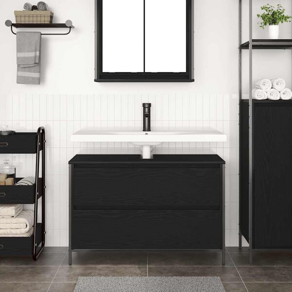 vidaXL Meuble de salle de bain lavabo tiroirs chêne noir 90x34,5x60 cm