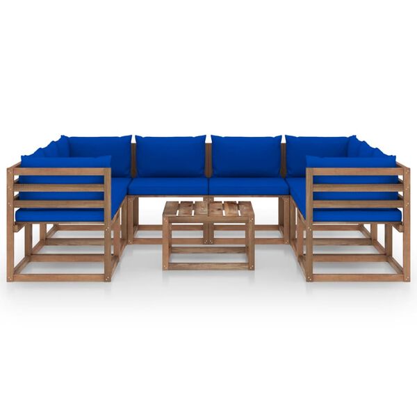 vidaXL Salon de jardin 9 pcs avec coussins bleu