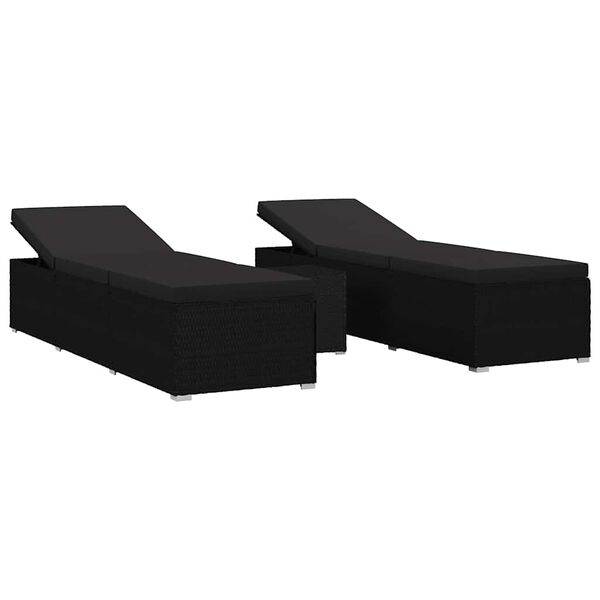vidaXL Chaises longues de jardin avec coussin 3 pcs Noir Poly rotin