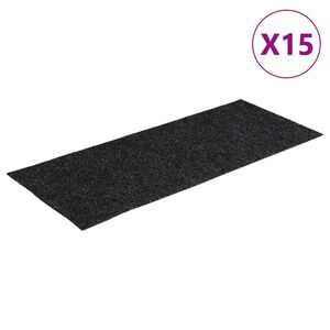 vidaXL Tapis d'escalier autocollants 15 pi&egrave;ces 60 x 25 cm Gris Fonc&eacute; Rectangulaire