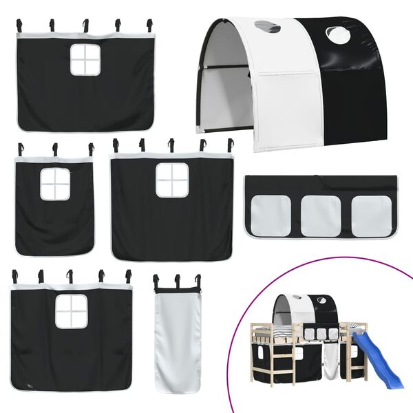 vidaXL Rideaux pour lit mezzanine avec tunnel blanc et noir polyester