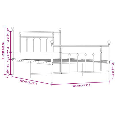 vidaXL Cadre de lit métal sans matelas et pied de lit blanc 100x200 cm