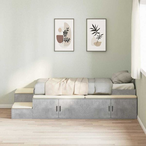 vidaXL Cadre de lit avec rangement Gris béton 75 cm Bois d'ingénierie