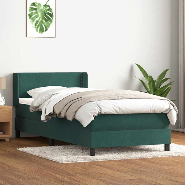 vidaXL Sommier &agrave; lattes de lit et matelas vert fonc&eacute; 80x210 cm velours