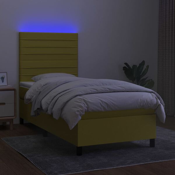 vidaXL Sommier &agrave; lattes de lit avec matelas et LED Vert 90x190cm Tissu