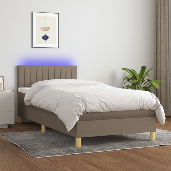 vidaXL Sommier &agrave; lattes de lit avec matelas LED Taupe 90x200 cm Tissu