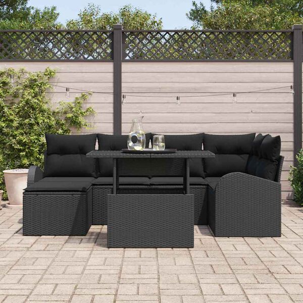 vidaXL Ensemble de canap&eacute; de jardin avec coussin 7 pcs Noir