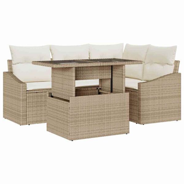 vidaXL Ensemble de canapé de jardin 5 pcs Beige et crème polyrotin