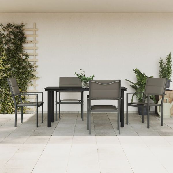 vidaXL Ensemble &agrave; manger de jardin 5 pcs noir textil&egrave;ne et acier