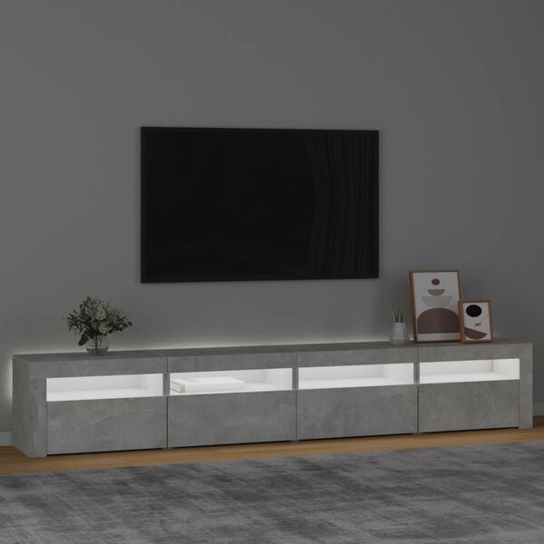 vidaXL Meuble TV avec lumi&egrave;res LED Gris b&eacute;ton 240x35x40 cm