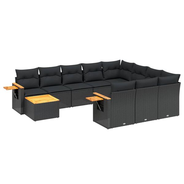 vidaXL Salon de jardin 11 pcs avec coussins noir r&eacute;sine tress&eacute;e