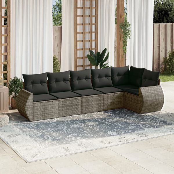 vidaXL Salon de jardin 6 pcs avec coussins gris r&eacute;sine tress&eacute;e