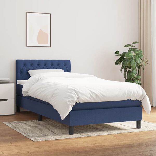 vidaXL Sommier &agrave; lattes de lit avec matelas Bleu 90x200 cm Tissu