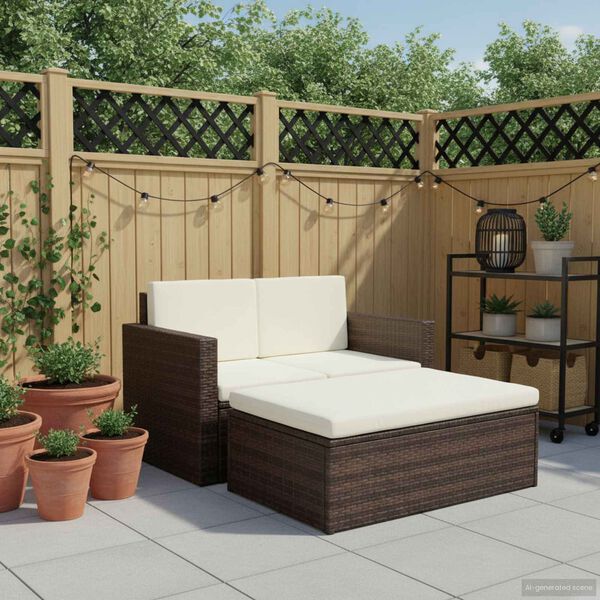 vidaXL Salon de jardin 2 pcs avec coussins R&eacute;sine tress&eacute;e Marron