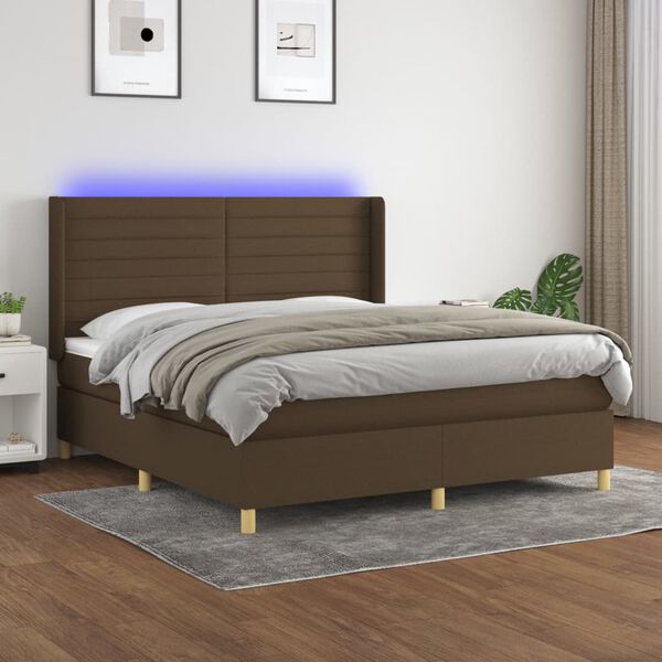 vidaXL Sommier &agrave; lattes de lit matelas et LED Marron fonc&eacute; 160x200 cm