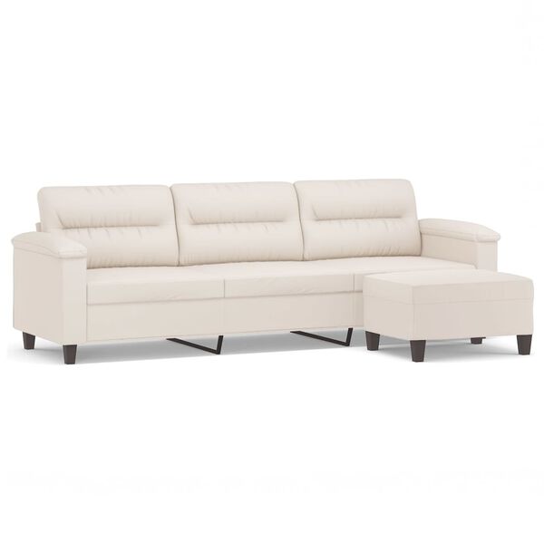 vidaXL Canap&eacute; 3 places avec repose-pieds Beige 210 cm Tissu microfibre