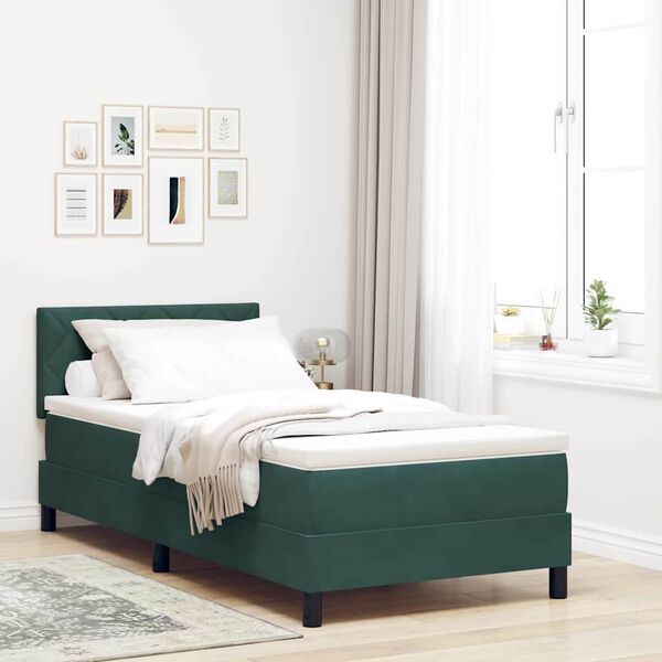 vidaXL Lit &agrave; ressorts avec matelas Vert fonc&eacute; 90 x 200 cm Velours