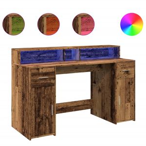 vidaXL Bureau avec lumi&egrave;res LED vieux bois bois d'ing&eacute;nierie