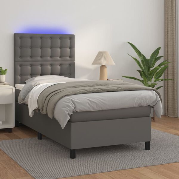 vidaXL Sommier &agrave; lattes de lit avec matelas et LED Gris 80x200 cm