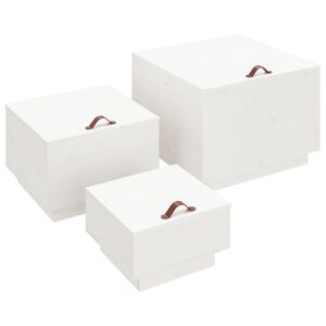 vidaXL Bo&icirc;tes de rangement et couvercles 3pcs Blanc Bois massif de pin