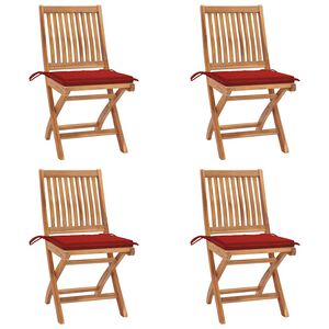 vidaXL Chaises pliantes avec coussins, 4 pi&egrave;ces, en teck massif