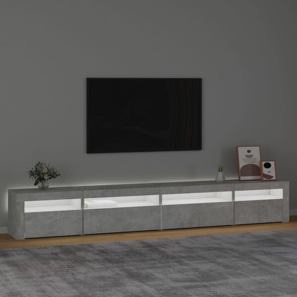 vidaXL Meuble TV avec lumi&egrave;res LED Gris b&eacute;ton 270x35x40 cm